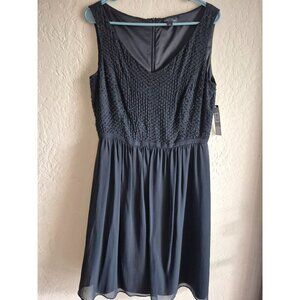 Tahari Arthur S. Levine Black Beaded Sleeveless Dress Size 10 100% Silk Shell